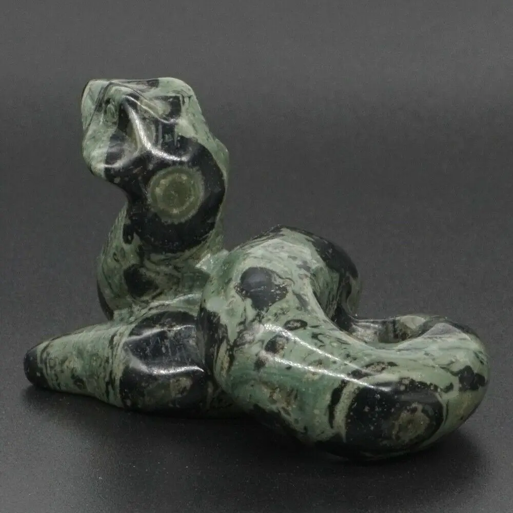 2" Snake Statue Natural Gemstone Green Kambaba Jasper Carved Craft Reiki Figurine Home Decor