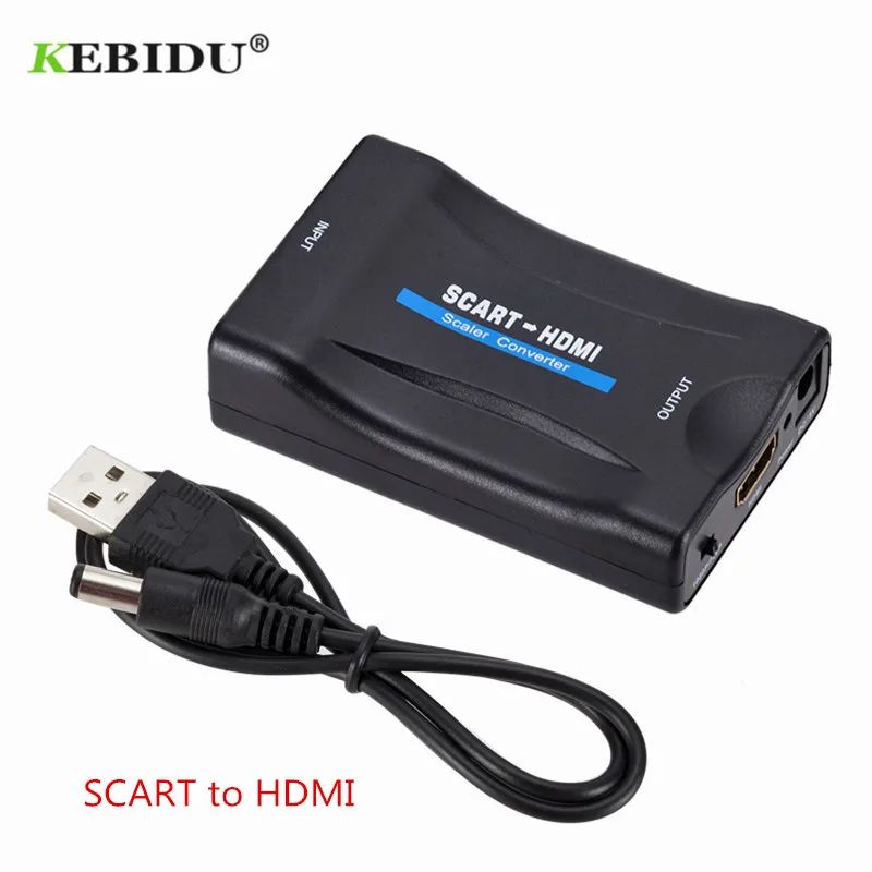 Kebidu 1080P SCART К HDMI конвертер видео аудио адаптер высококлассный av-сигнал адаптер HD приемник ТВ DVD HDMI к SCART+ USB кабель