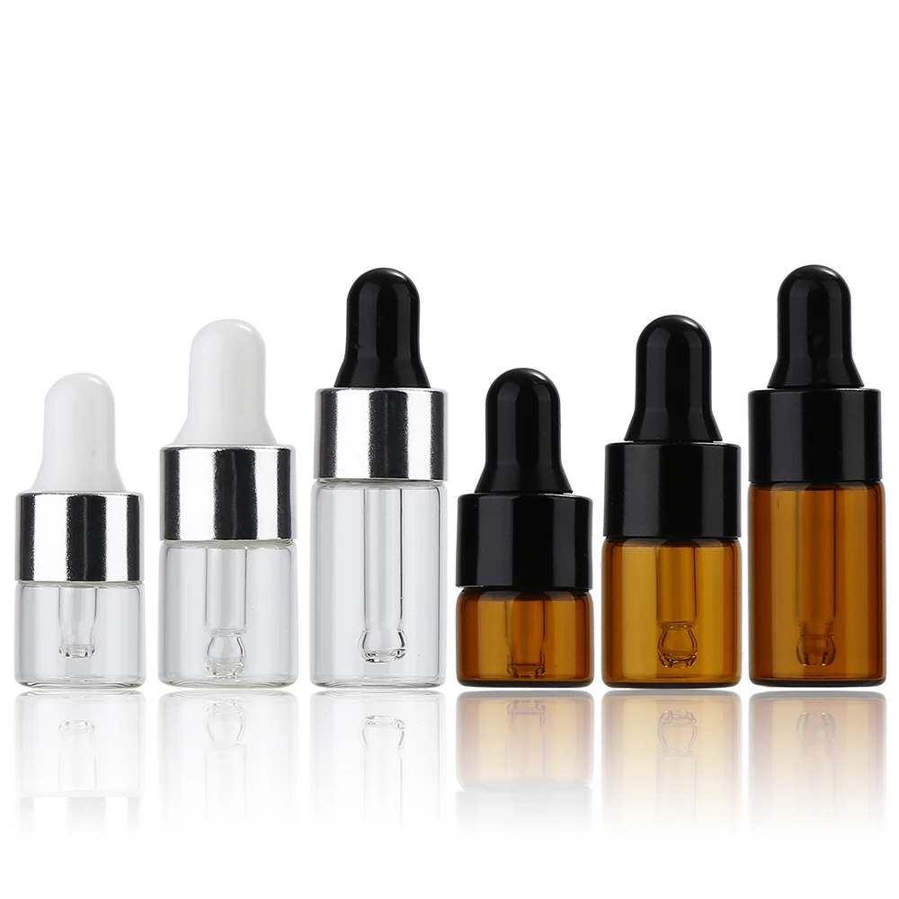 

1ml/2ml/3ml Mini Liquid Dropping Bottle Refillable Esstenial Oil Glass Bottle Container with Glass Eye Dropper