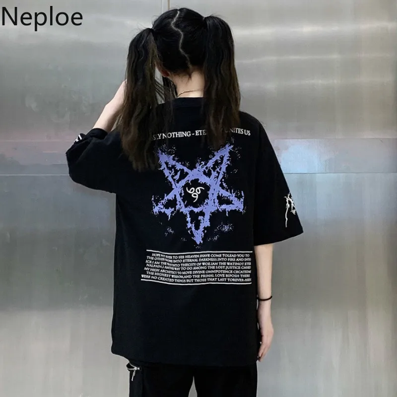 

Neploe Gothic Pentagram Letter Printed Female Harajuku T-Shirt Short Sleeve Women Tops Loose Summer Korean Clothes T Shirt 39138