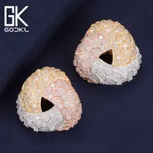 GODKI Роскошные 3 тона кубического циркония нигерийские большие серьги-гвоздики для женщин Свадебные африканские свадебные серьги Букле д 'ореиль femme