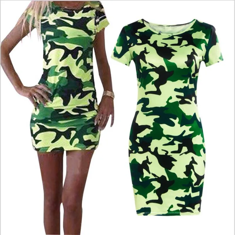 

Summer Women Party Dresses Sexy Slim Bodycon Dress Casual Short Sleeve O-Neck Camouflage Dress Female Mini Short Dress Vestidos