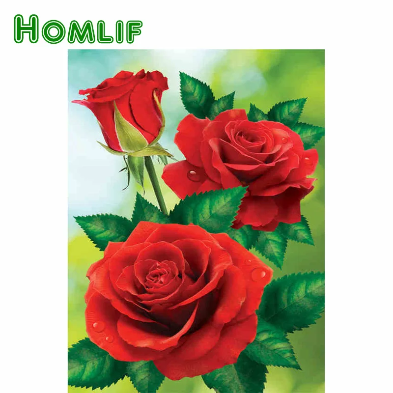 HOMLIF Full Square/Round Drill 5D DIY Diamond Painting Cross Stitch kit red rose picture for embroidery mosaic flowers | Дом и сад