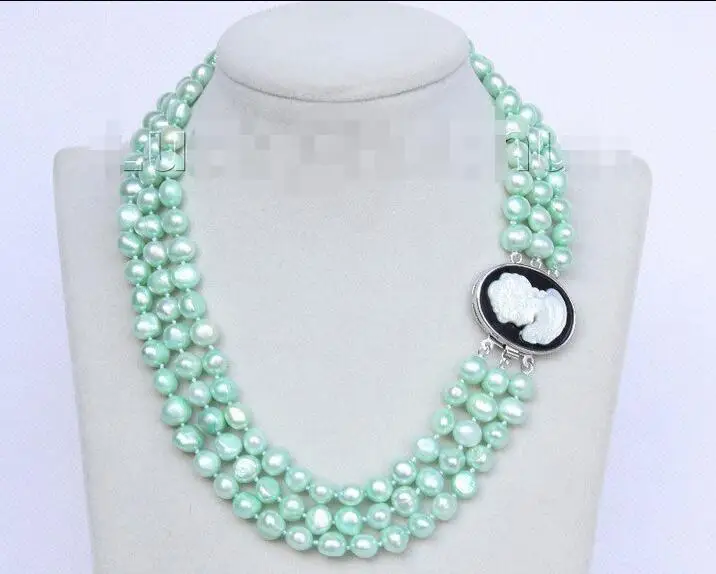 

FREE SHIPPING HOT sell new Style >>>>> Baroque 16"-18" 3row 9mm light green pearls necklace seashell clasp j10074