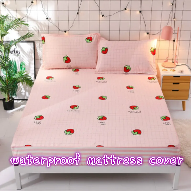 Best Strawberry Waterproof Mattress Set Vs Pink Rabbit Cartoon Dust Mattress Set Solid Color Simple High Elastic Soft Mattress Cover