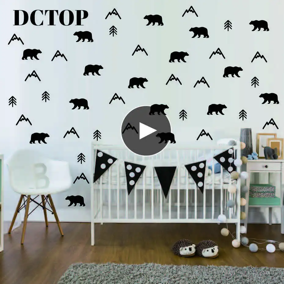 

DCTOP Mountains Pattern Wall Decal Woodland Mountain Tree Bear Nursery Kids Room DIY Sticker Scandinavian Removable Vinyl Decor