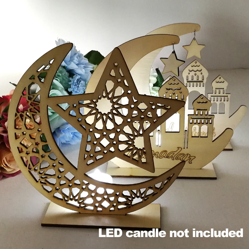 

Party Supplies Wooden Stand Sign Islam Eid Mubarak Ramadan Moon & Star DIY Art Craft Table Ornament Home Desktop Decoration