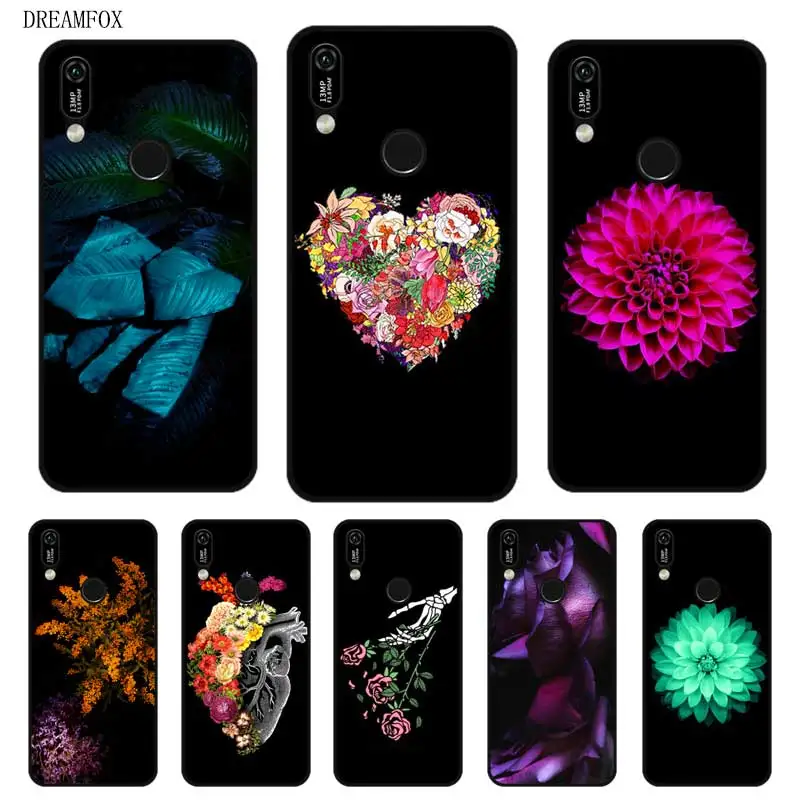 N249 Art Flower Black Silicone Case Cover For Huawei Y5 Y6 Y7 Y9 Prime Pro 2017 2018 2019 |