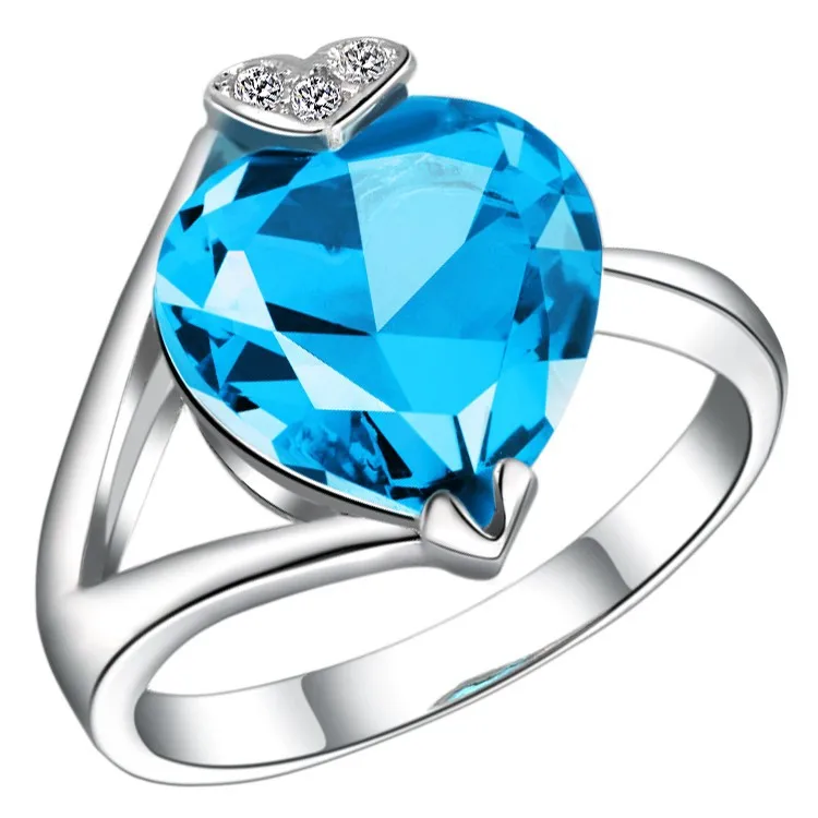 Ожерелье/кольцо/серьги из белого золота высокого качества с синим цирконием в