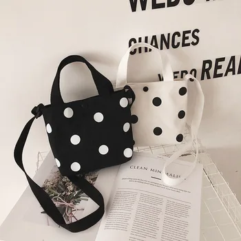 

2019 Large Capacity Black White Dot Tote Bags Women Bags Mini Canvas Handbags For Child Bags Ladies Shoulder Crossbody Bag Bolso