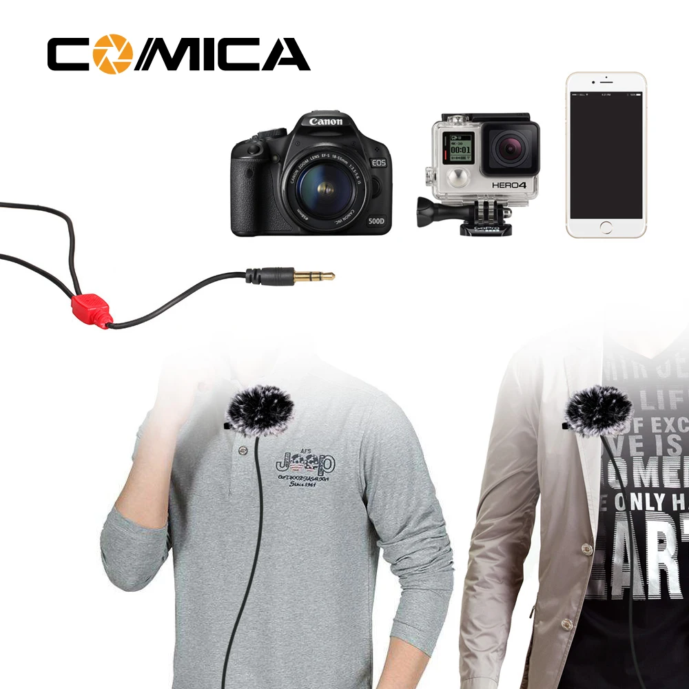 CoMica CVM-D02 микрофон 2,5 м 4,5 м 6,0 м петличный конденсаторный микрофон для DSLR камеры телефона Gopro Студийный микрофон