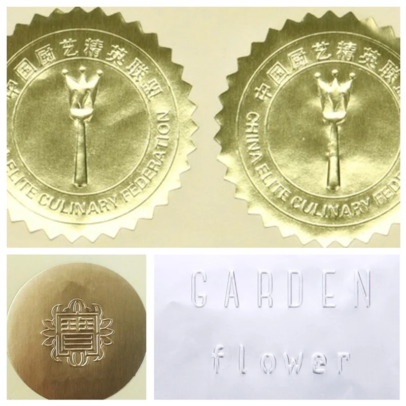 

Diy decorative logo custom embossed stickers paper for wedding scrapbooking gold and silver