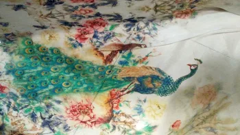 

Senior mulberry silk Peacock prints linens blended fabric cool air spinners Japan bazin riche getzner cotton wide fabric