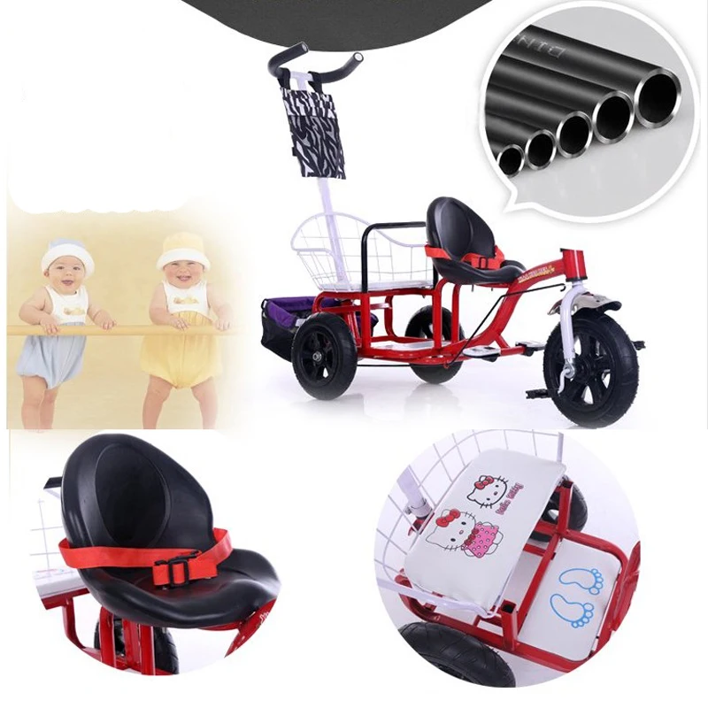 Трехколесный велосипед с двойным сидением 12 дюймов для детей|tandem trike|tricycle twinskids