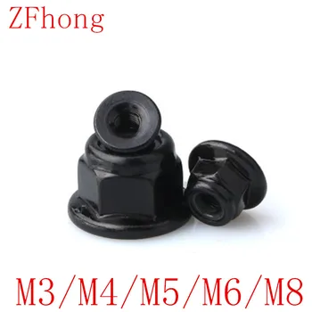 

5-50pcs M3 M4 M5 M6 M8 steel with black Flange nylon lock nut Insert Lock Nut Self-locking Nylock Locknut