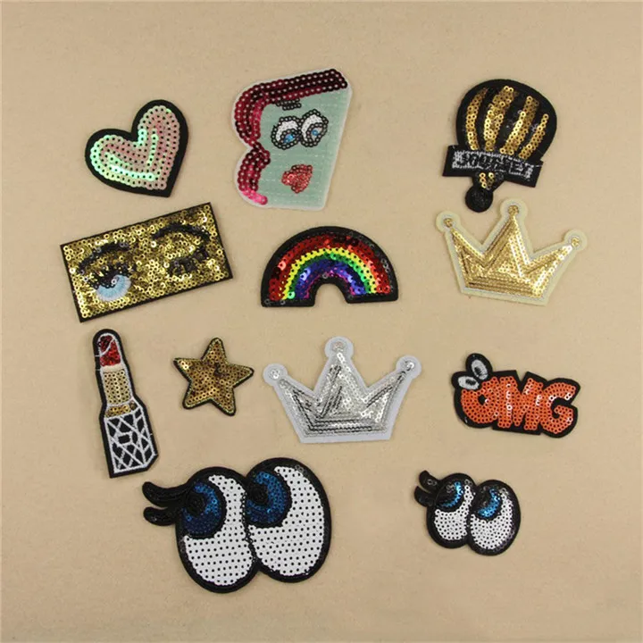 3 Sequin Embroidered Patches Heart Star Motif Cartoon Patches For Clothing DIY Patch Sew Iron on Stickers Applique Accessories For Hat