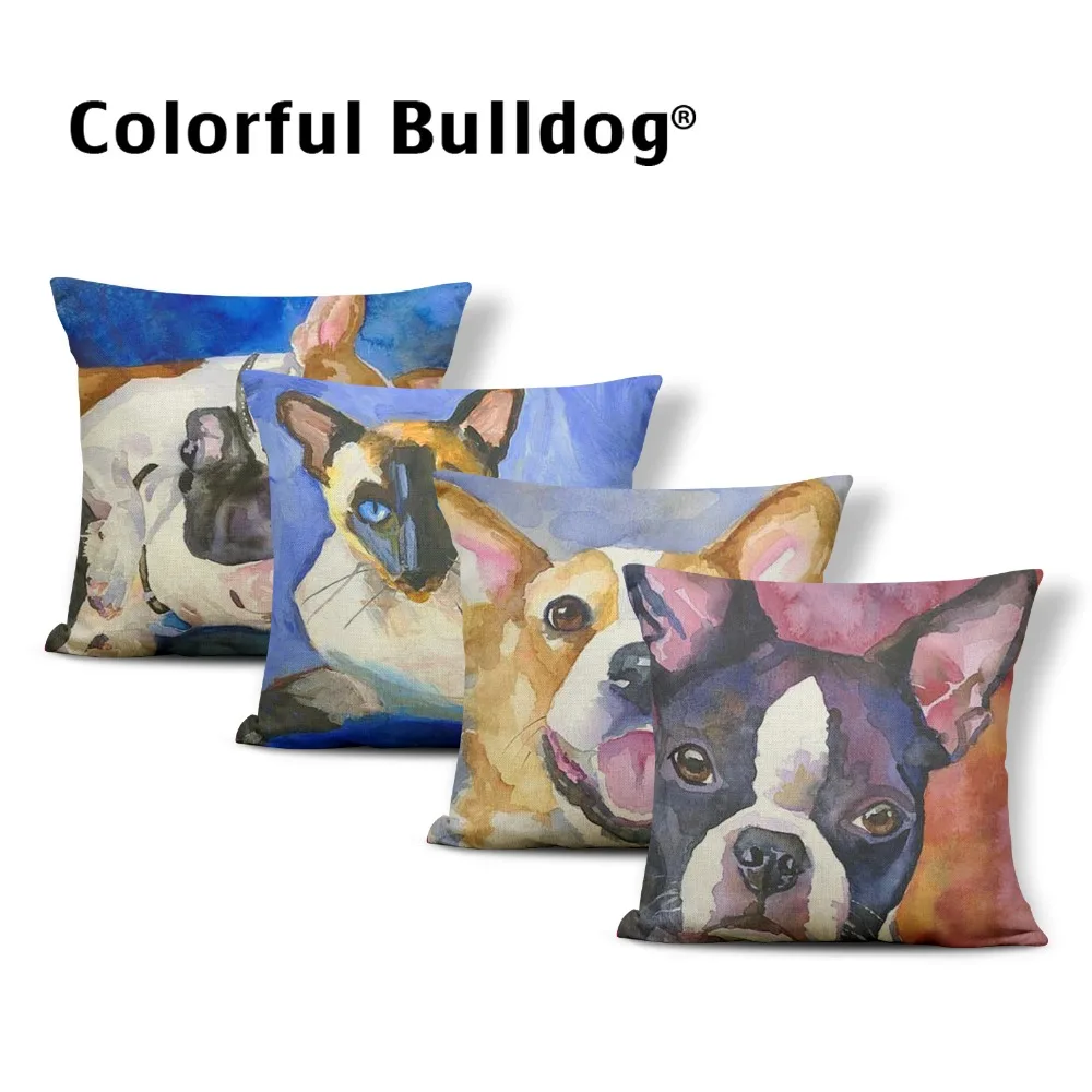 

Cartoon French Bulldog Throw Cushion Cases Pug Corgi Siamese Cat Cover Pillows Children Room Decoration Polyester Pillowcases