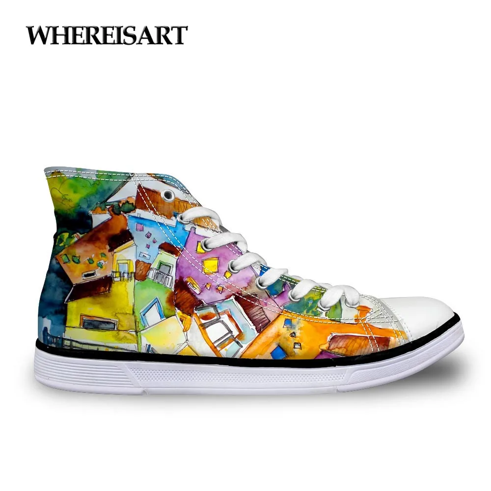 

WHEREISART High Top Women's Vulcanized Shoes 3D Painting Printing Autumn Casual Canvas Shoes Woman Ladies Leisure Shoes Mujer