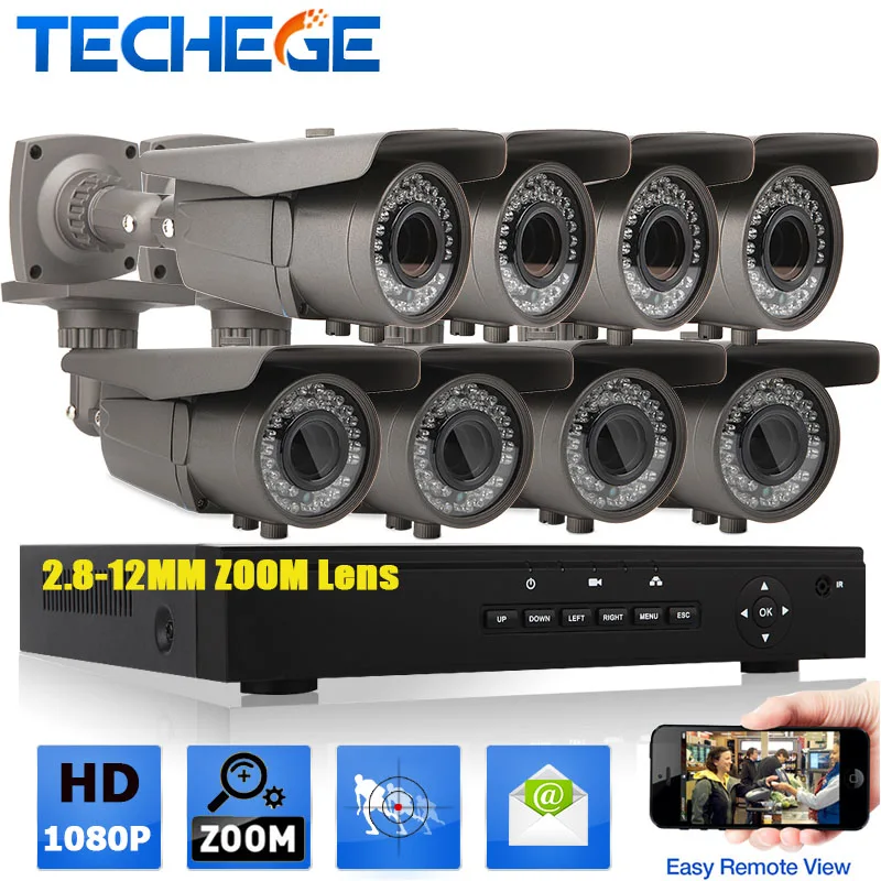 Full 8CH 1080P POE kit 48V POE NVR 8PCS 2.0mp PoE IP Camera 2.8-12MM zoom P2P Cloud cctv system video surveillance system