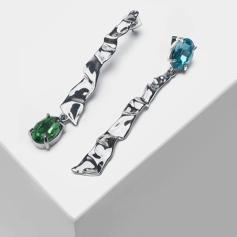 

Silver ruffled irregular design pendant drop earrings