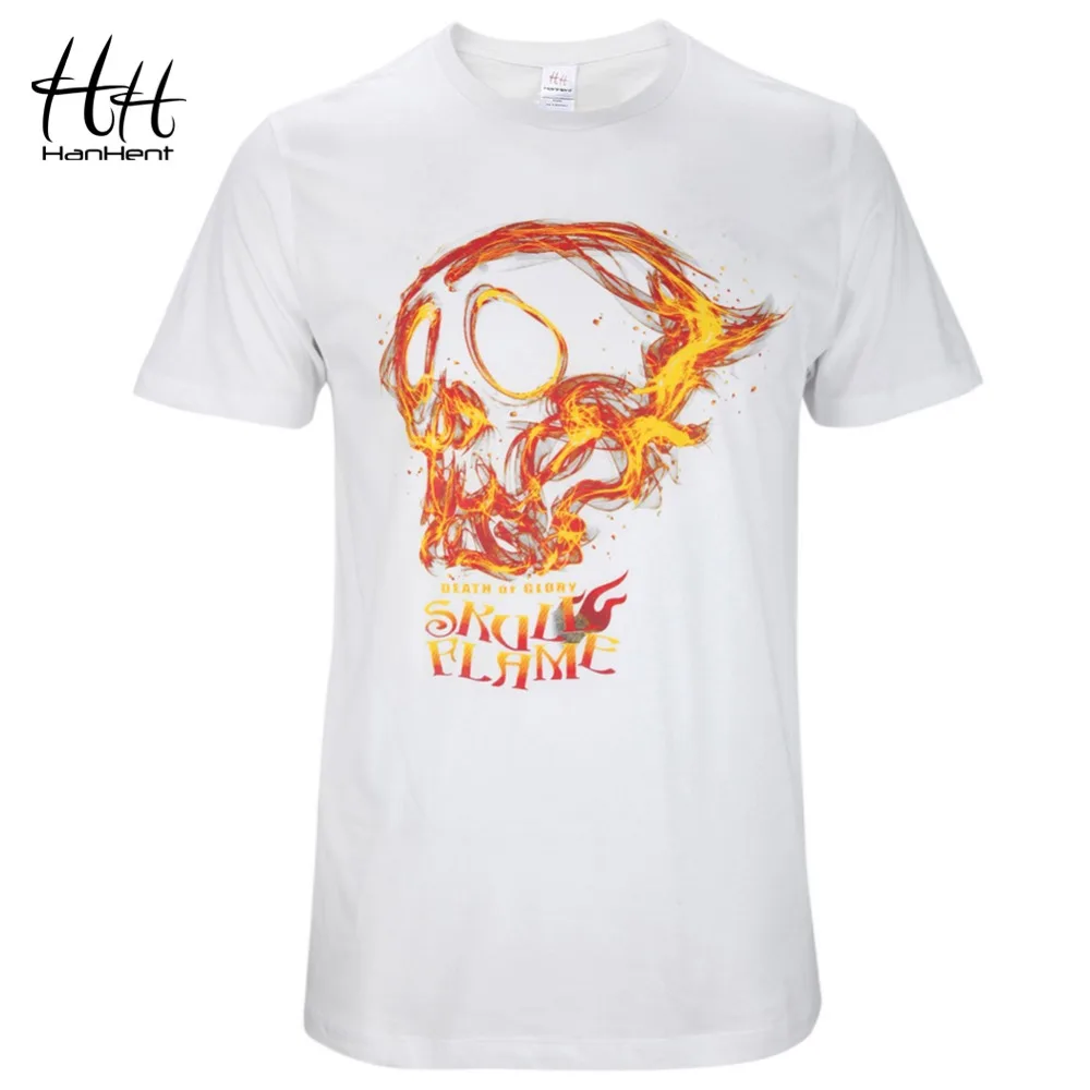 HanHent Fire Skull Топы черные мужские шеи круглые короткие хлопковые военные футболки