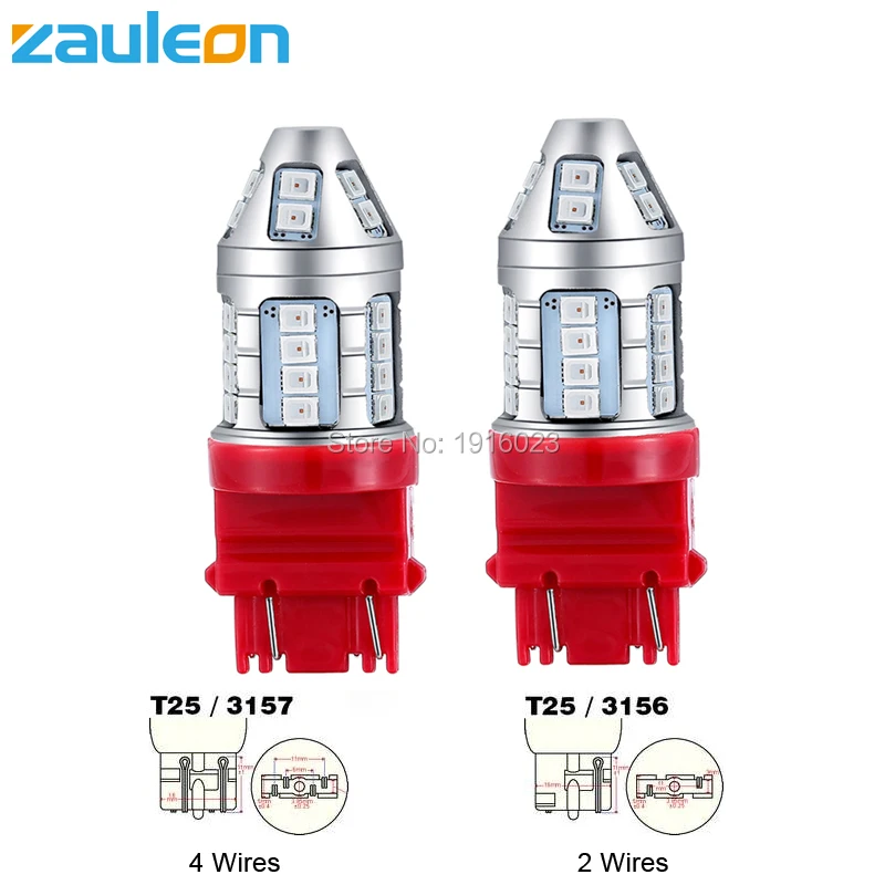 Zauleon 2 шт. T25 3157 P27/7 Вт 3156 P27W светодиодный красный автомобиль хвост Светильник лампы задние тормоза светильник s с 30SMD 2835 Светодиодный заднего светильник