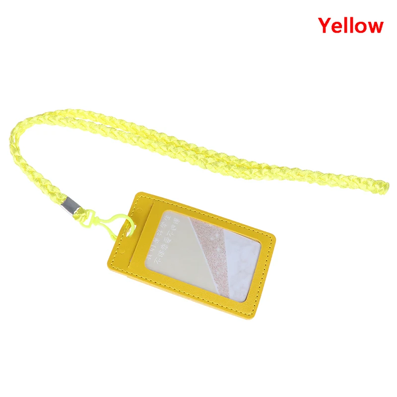 Кожаный чехол для удостоверения личности PU бизнес-держатель для карт с ожерельем ремешок на заказ Печать компании и офисные принадлежности - Цвет: Yellow