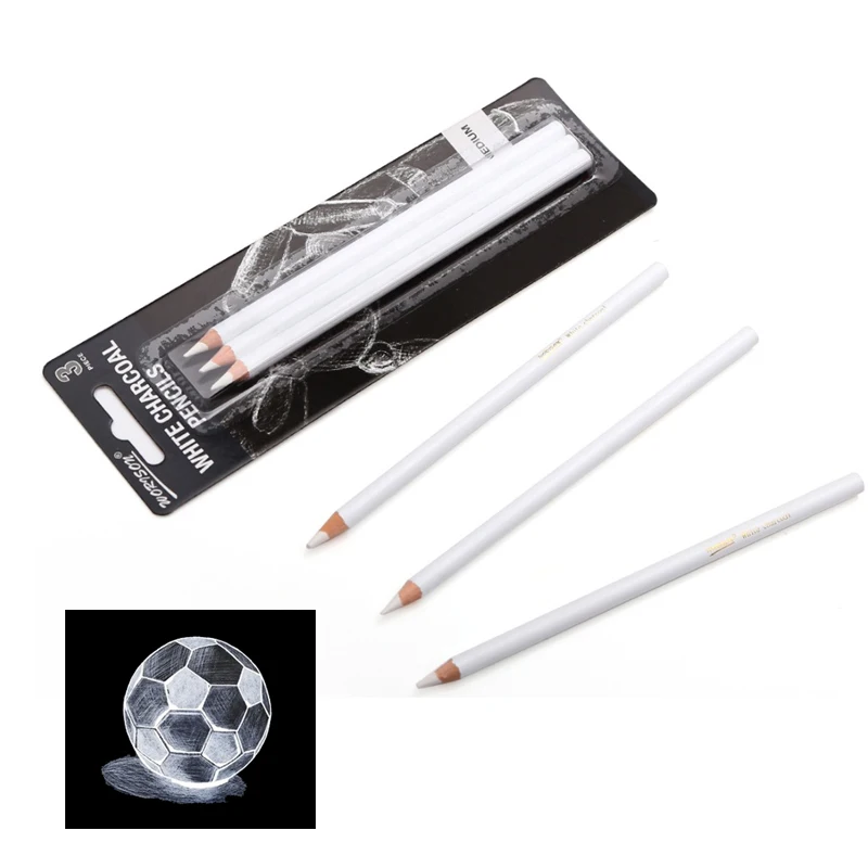 3Pcs White highlight brush Sketch Charcoal Pencils Standard Pencil Drawing Pencils Set For School Tool Painting Art Supplies