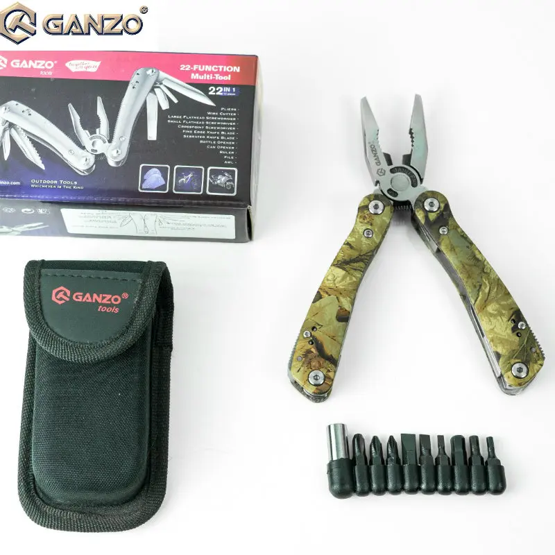 

10pcs/lot Ganzo 2016 Multi Pliers Toolkit Camo Handle foldable knife screwdriver combination plier tool hand folding tool
