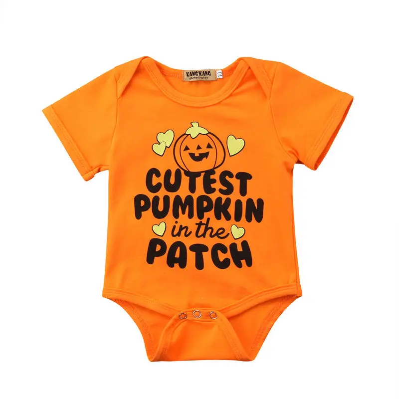 Newborn Baby Boy Girl Short Sleeve Bodysuit Halloween Pumpkin Clothes Outfit Costume Holiday Baby Clothing