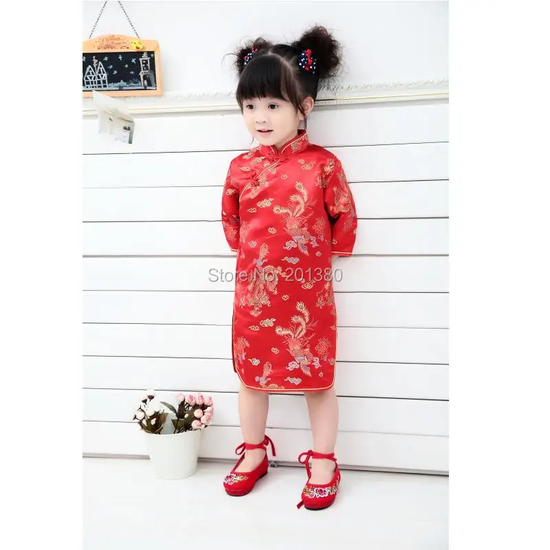 Qipao Three Quarter Baby Girl Summer Dress kid clothes Floral Cheongsams Gift New Year Traditional Chinese Clothing