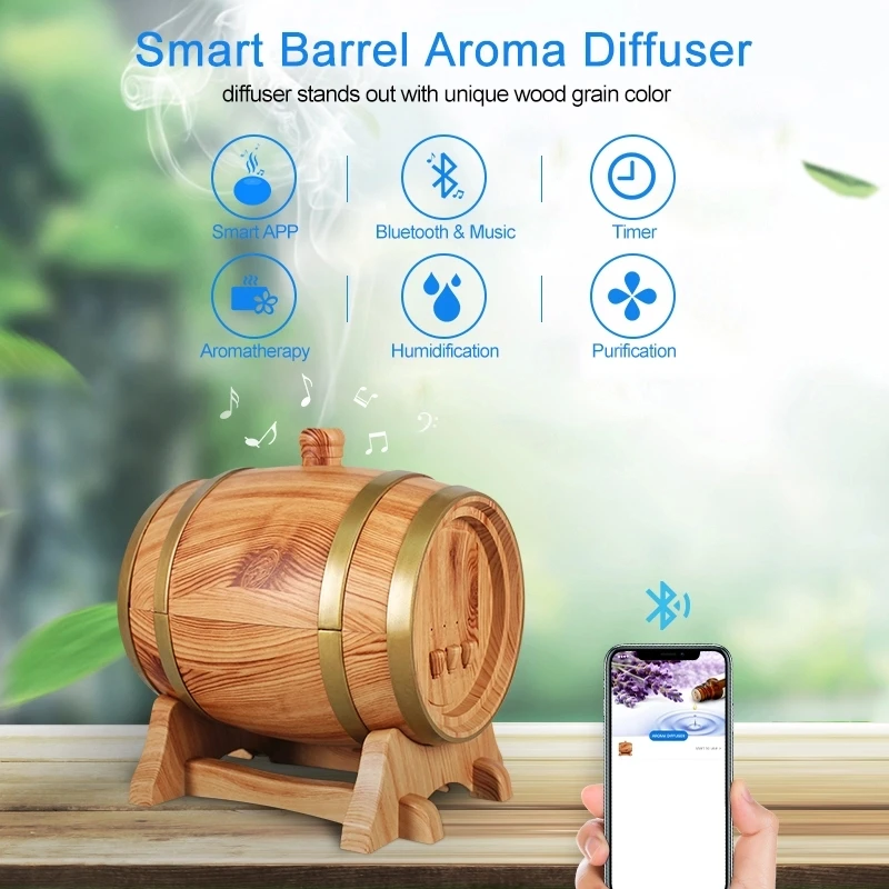 Портативный деревянный винный баррель, арома-диффузор, Электрический увлажнитель эфирного масла с Bluetooth динамиком, арома-диффузор эфирного масла