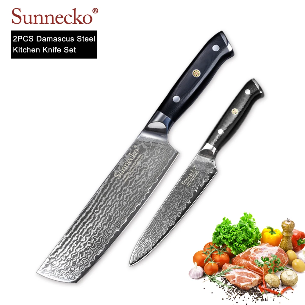 SUNNECKO 2 шт. Кухня Ножи комплект тесак нож шеф повар ножи японской дамасской VG10