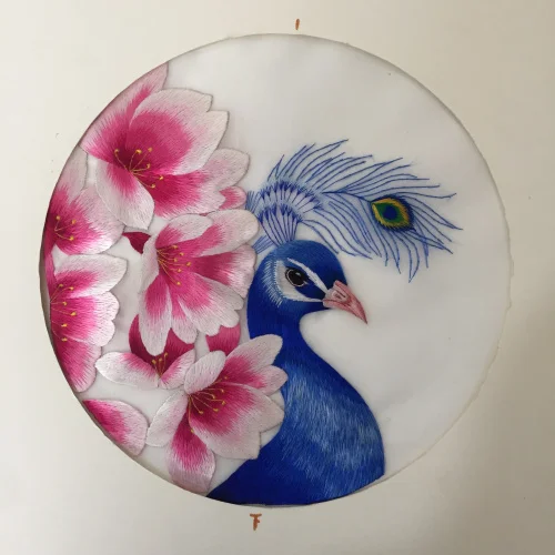 

Chinese Ethnic Double-side Hand Embroidery Flowers Birds Round 20cm used for Bag Clothing Fan Paintings Decoration Ornaments etc