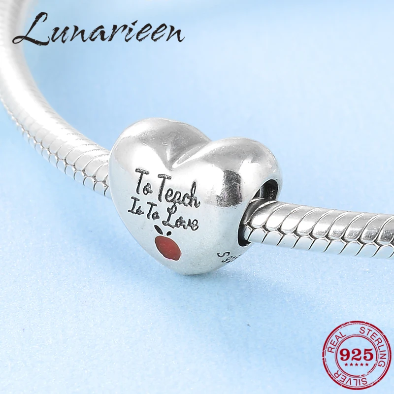 

New 925 Sterling Silver Red apple pattern heart shape DIYenamel beads Fit Original Pandora Charm Bracelet Jewelry making