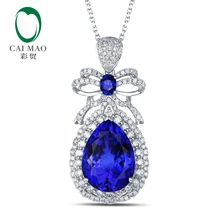 Шикарный 12.50ct груша синий Танзанит с 1.55ct Diamond& Сапфир Подвеска Белое золото 14 карат Обручение