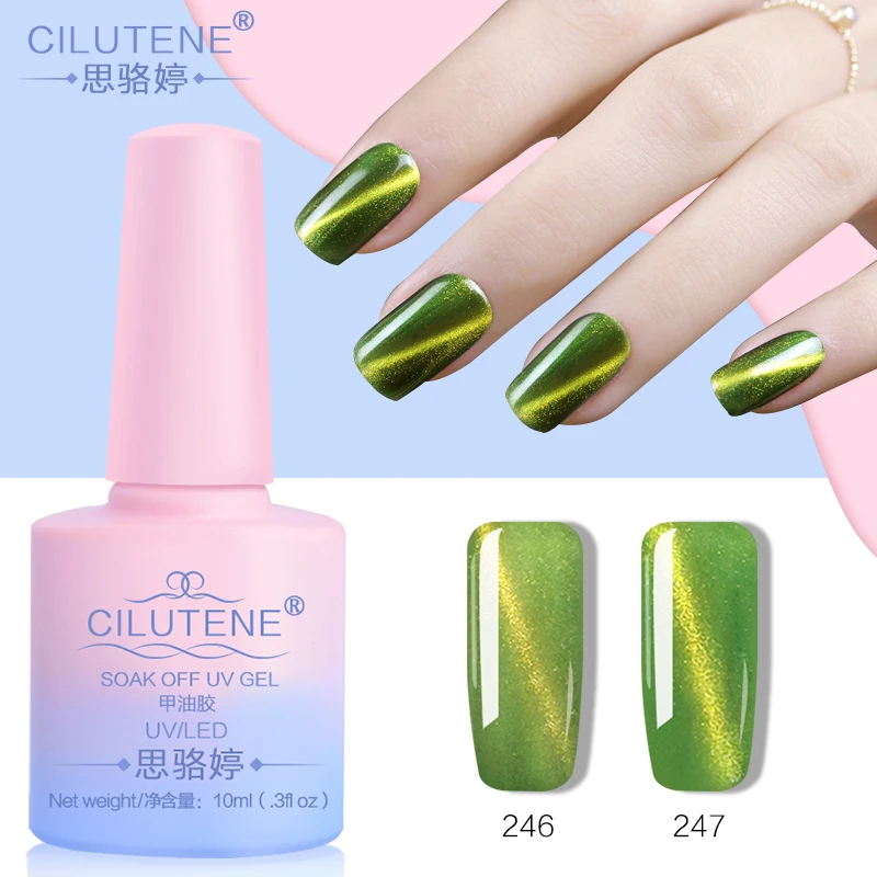 Cilutene 6 видов цветов зеленый Gold10ml лак для ногтей с эффектом кошачий глаз гель