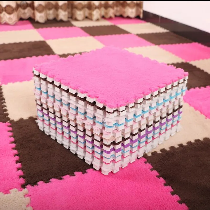 

16pcs stitching velvet cushion mat eva foam puzzle mat bedroom windows and plush baby crawling mat surface