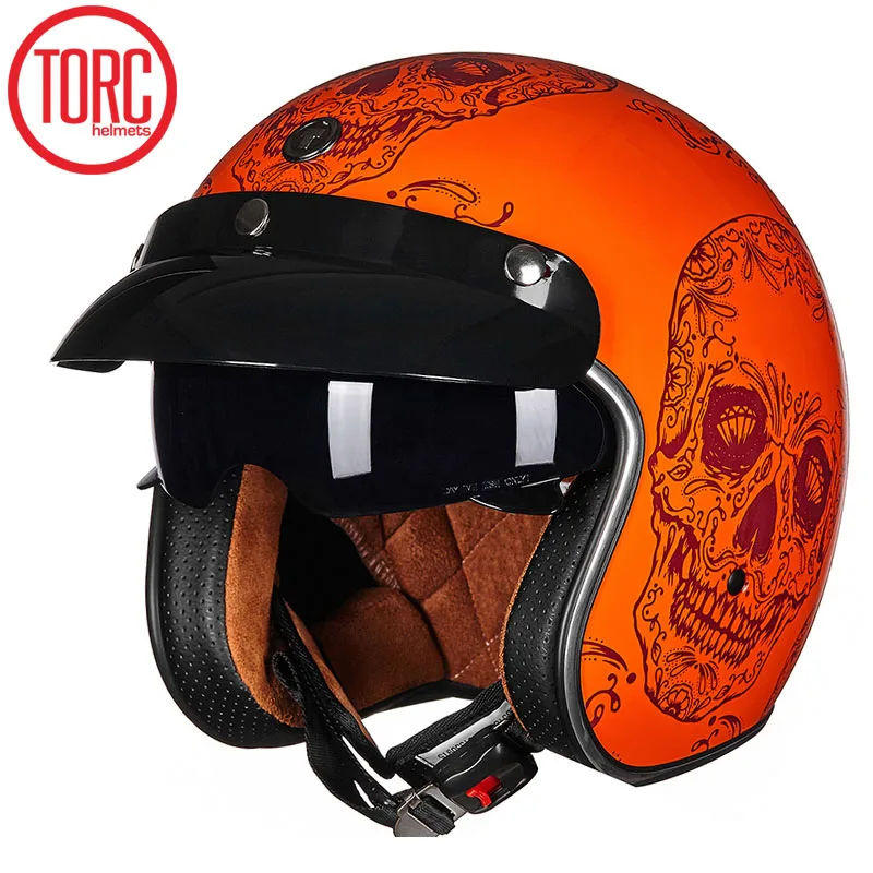 TORC moto шлем casco capacetes винтажные moto rcycle шлемы Модные Цветные moto rcross шлем телескопические линзы скутер шлем t57 - Цвет: orange skull