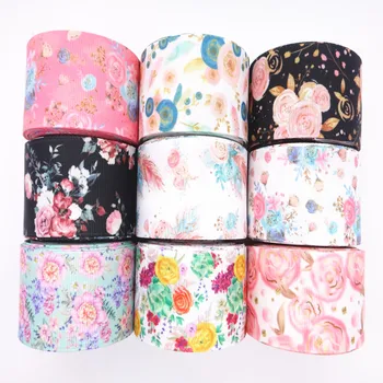 

5 yards 1" 25MM /1.5" 38MM Flowers Printed Grosgrain Ribbon For Hair Bows DIY Decoration Crafts MD19031201