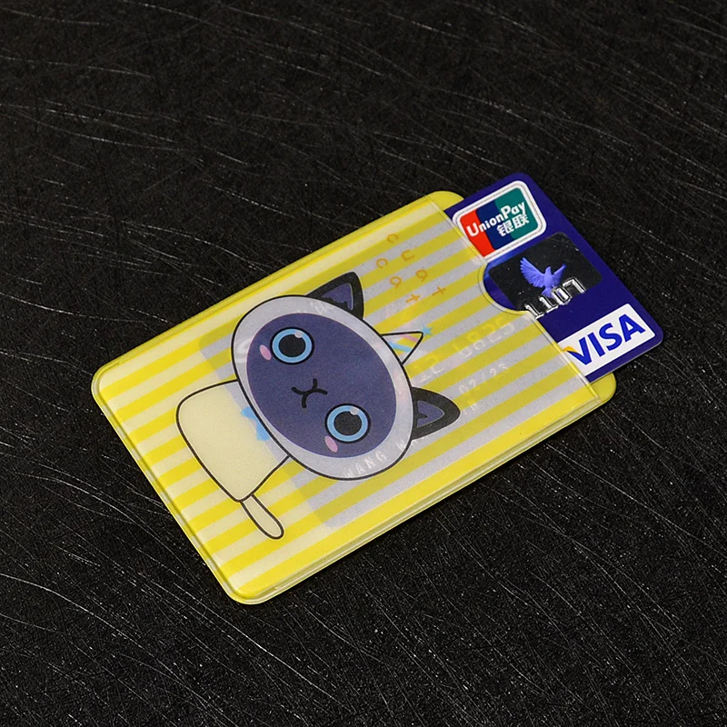 

2 Cards Slot Plastic Credit Card Holder Women Cute Cat Student Bus Card Cover Wallet for Cards Cartoon Pvc Bank CardProtector