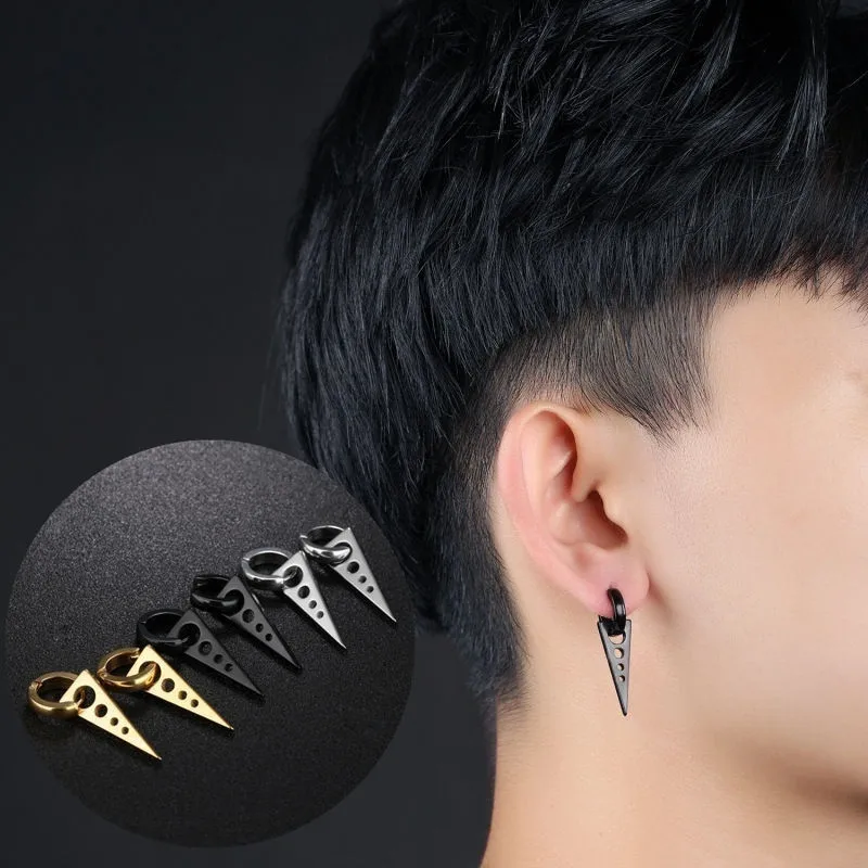 1Pair Fashion Personality Triangle Titanium Steel Earrings Men Boys Black Punk Rock Ear Studs V | Украшения и аксессуары