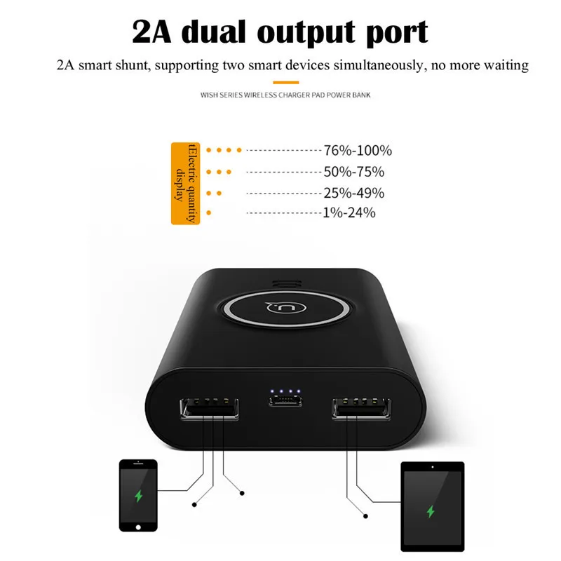 USAMS Qi Wireless Charger Power Bank 8000 MAH mAh Fast Rechargeable External Battery Portable USB Poverbank Charging Pad USAMS Qi Wireless Charger Power Bank 8000 MAH mAh Fast Rechargeable External Battery Portable USB Poverbank Charging Pad