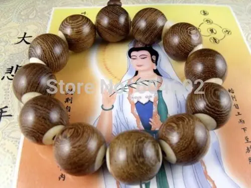 

20mm Wenge wood Beads inlaid Bone Tibetan Buddhism Bracelet