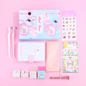 

Cute A6 Notebook Stationery Set Gift Boxes Weekly Planner Leather Notepad Pencil Case Flamingo With Pen Sticker Washi Tape Set