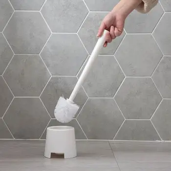 

White Toilet Brush Set With Base Round Head Long Handle Soft Fur Bathroom Cleaning Brush Tools Home Cleaning Tools Free Shipping
