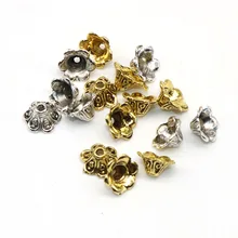 100 шт./лот антикварная, серебряная, овальная бусина в форме лепестков, чашки с покрытием в виде цветов, бусина для изготовления ювелирных изделий, ручной работы, аксессуары для рукоделия