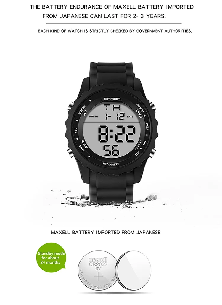 Sanda большой циферблат наружные мужские спортивные часы светодиодный цифровые наручные часы водонепроницаемые будильник хронометр с календарем повседневные Relojes Mujer
