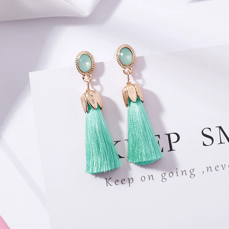 

Bohemia Long Tassel Earrings for Women Oval Opal Petals Fringed Earring Fashion Statement Jewelry Female Drop Pendientes Brincos