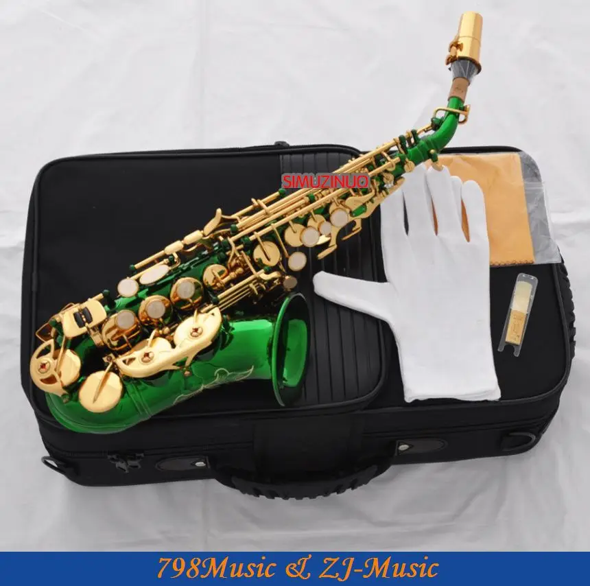 

Green/Gold Curved Soprano Saxophone Sax Bb key High F New Case